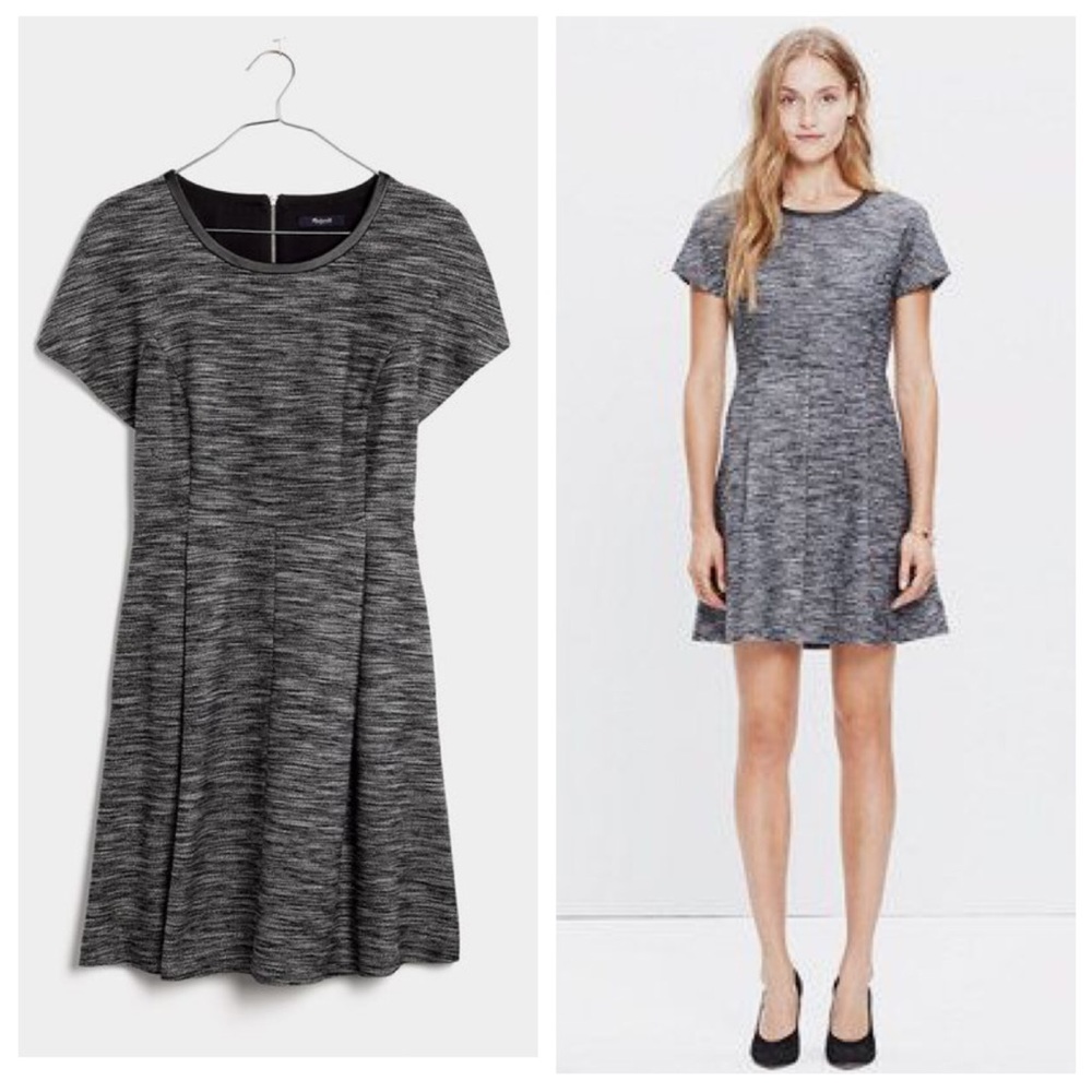 Madewell Tweed Skater Dress Leather Trim - Picture 1 of 8